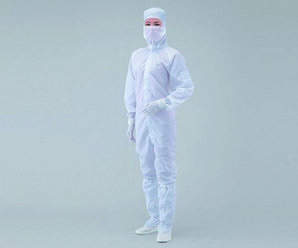 As One ASPURE Overall for Cleanroom, White, Polyester, with Hood, Front Zip, Type 11120BW, Size XL