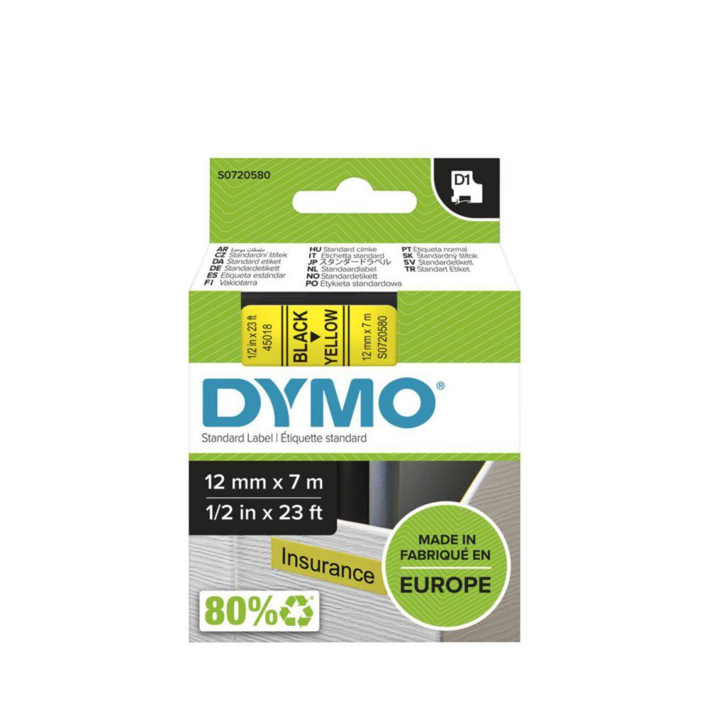 Dymo D1-Tape, 12mm x 7m Black on Yellow

