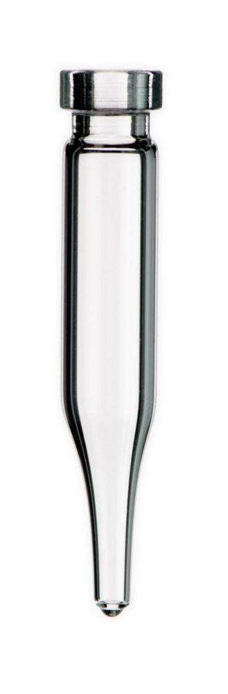 LLG Crimp Neck Micro Vial, 0.6 ml, N-8, OD 7 mm, Outer Height 40 mm, Clear, Conical, Pack of 100