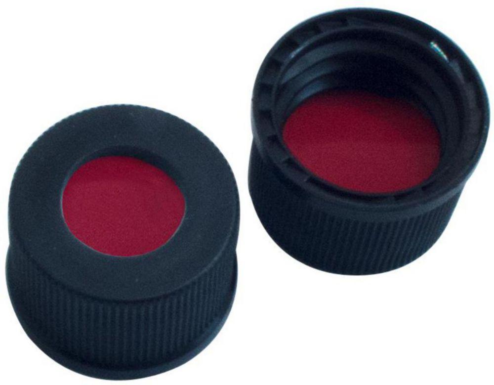 LLG Screw Caps N 13 Black PP Closed with Hole PTFE Red/Silicone White/PTFE Red 1.0 mm 45° Shore A Pack of 100
