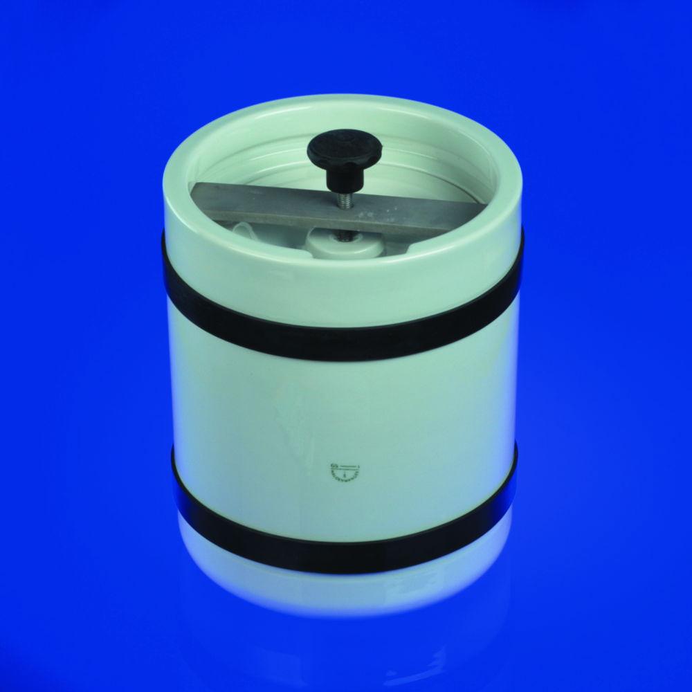 Haldenwanger Ball Mill with Lid 10 Ltr. Metal Cap and Sealing Ring, Porcelain, Bottom 285 mm Ø, H 335 mm

