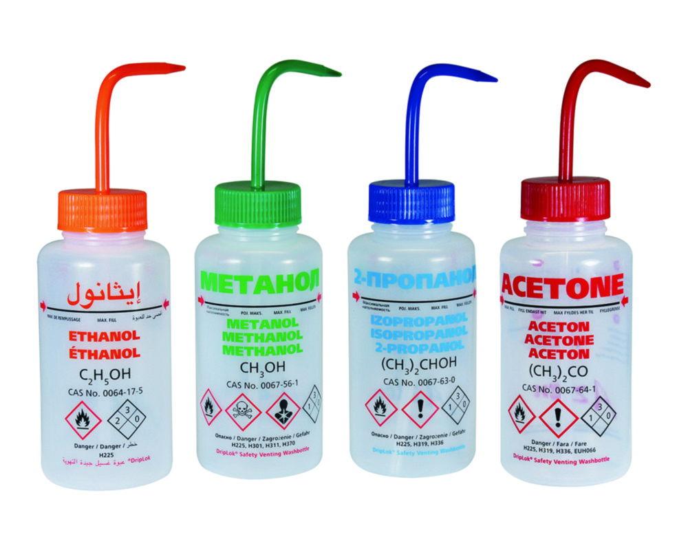 LLG Safety Vented Wash Bottle 500 mL, Acetone, with Pressure Control Valve, LDPE, RU/PL/DE/UK