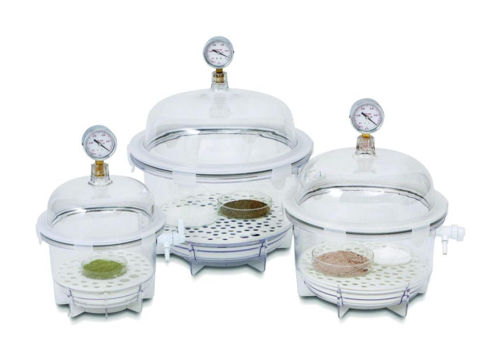 LLG Vacuum Desiccator VDR-20GU, Round PC, with Gauge, UV Block Effect, Ø 242x354mm​

