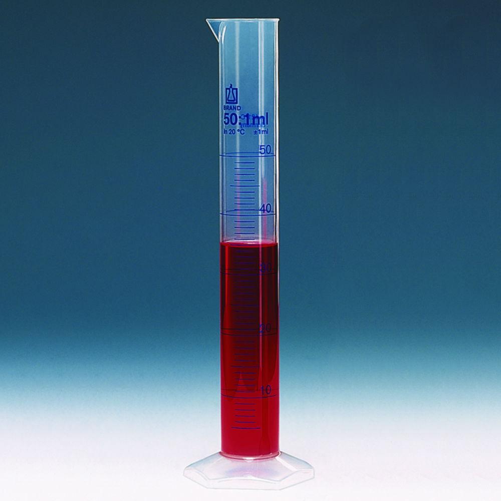 BRAND Graduated Cylinder Tall Form, 10 mL, 0.2 mL Gradations, PP, Blue Graduation

