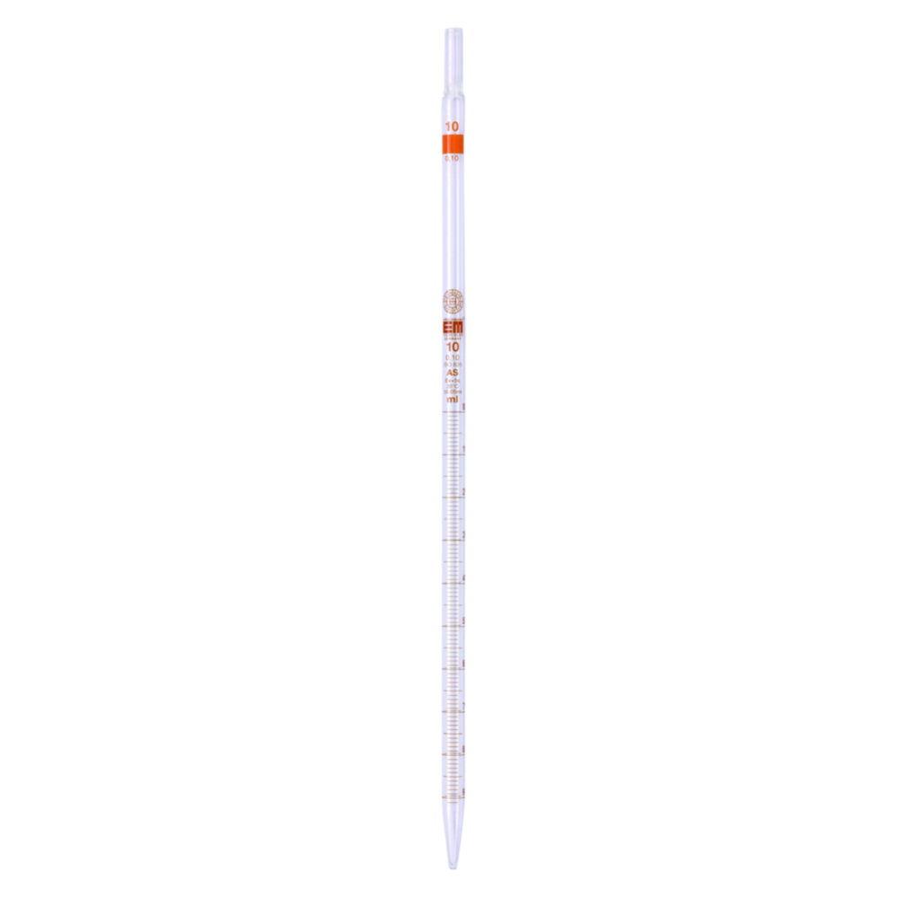 Hirschmann Graduated Pipette 2.0 ml, 0.1 ml, 360 mm Length, Cl. AS, Main Point Ring Graduation, Graduated to Top, Amber Graduated