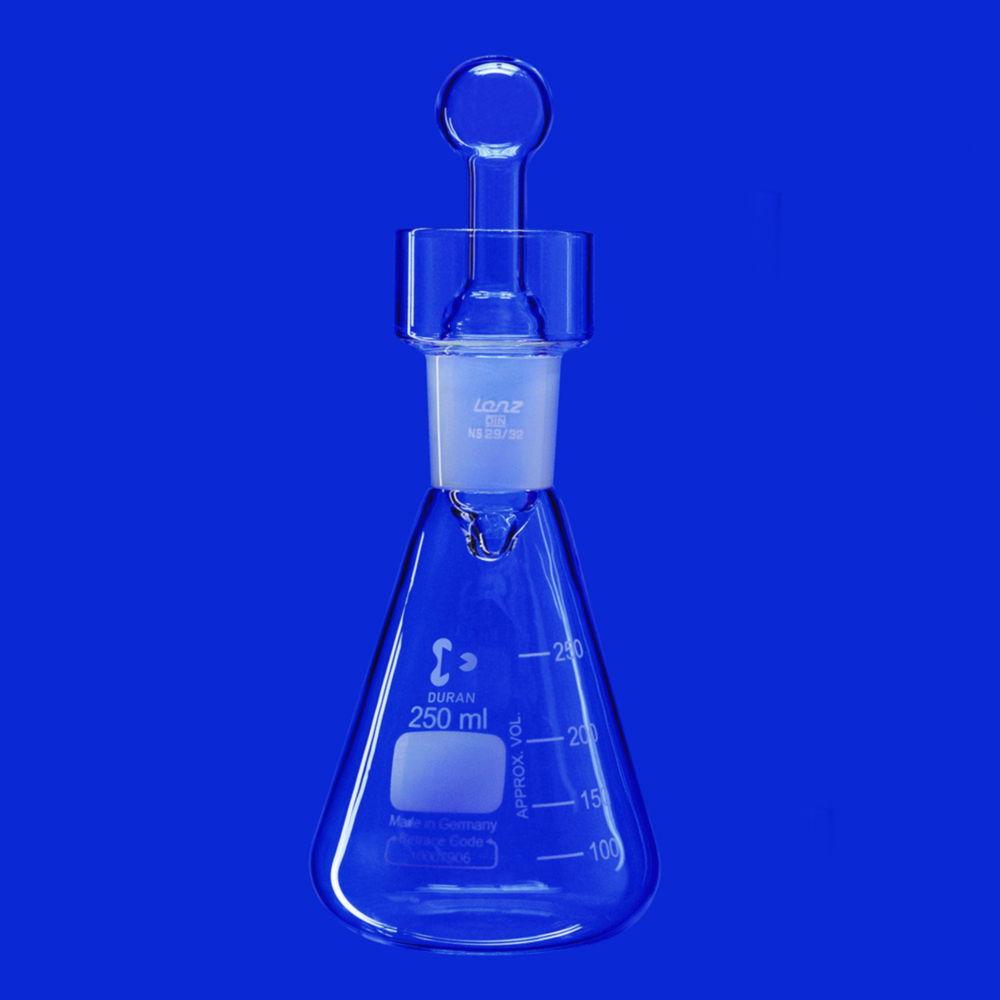 Lenz-Laborglas Iodine Determination Flask (250 ml) with Collar and Hollow Hexagonal Stopper (NS 29/32)