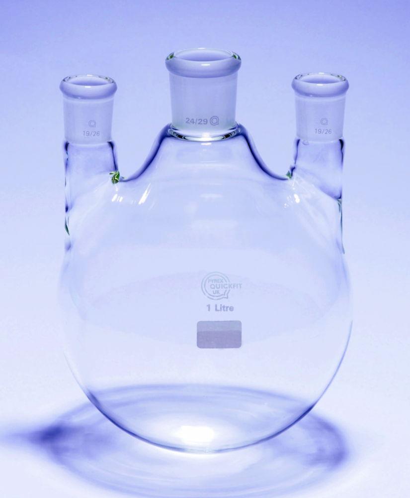 DWK Three-Neck Round Bottom Flask, 1000 mL, Center Neck NS 34/35, Side Necks NS 24/29