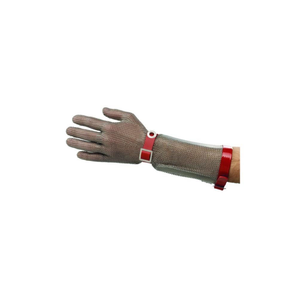 5-finger-glove with long cuff size m, red,, reversible, with polyurethane strap - press-stud fastening