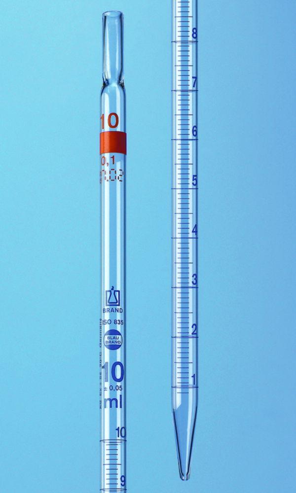 BRAND Measuring Pipette 1 mL:0.01 mL Graduation, BLAUBRAND Class AS, Absolute Drain, AR Glass, Blau Graduation, Type 2 (Pack of 12)


