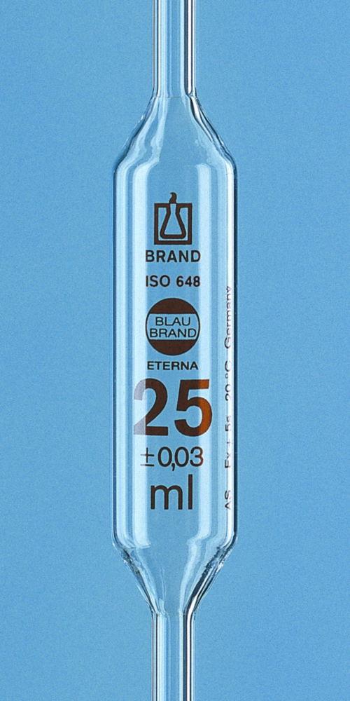 BRAND Volumetric Pipette 50 ml, class AS AR-Glass, amber grad., 1 mark, BLAUBRAND-ETERNA, with DAkkS certificate

