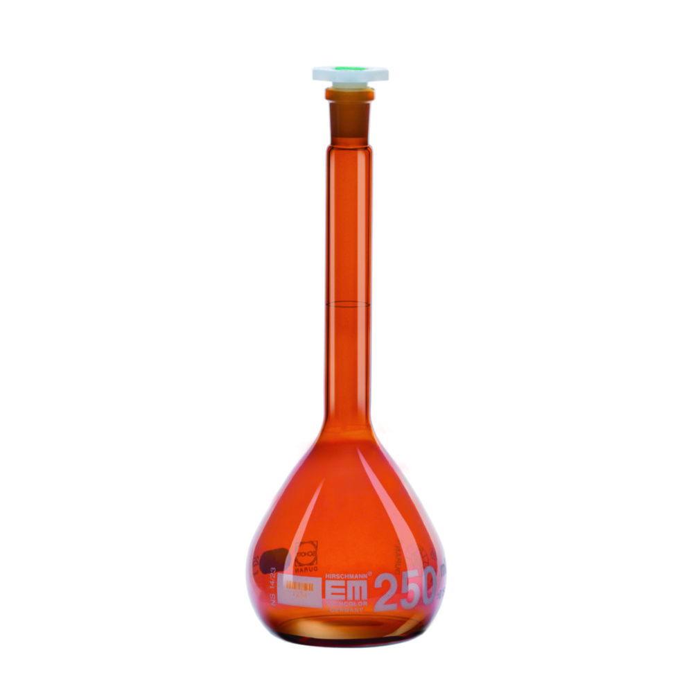 Hirschmann Volumetric Flask 2000ml, cl.A, Amber, DURAN NS 29/32, PE Stopper, White Graduation
