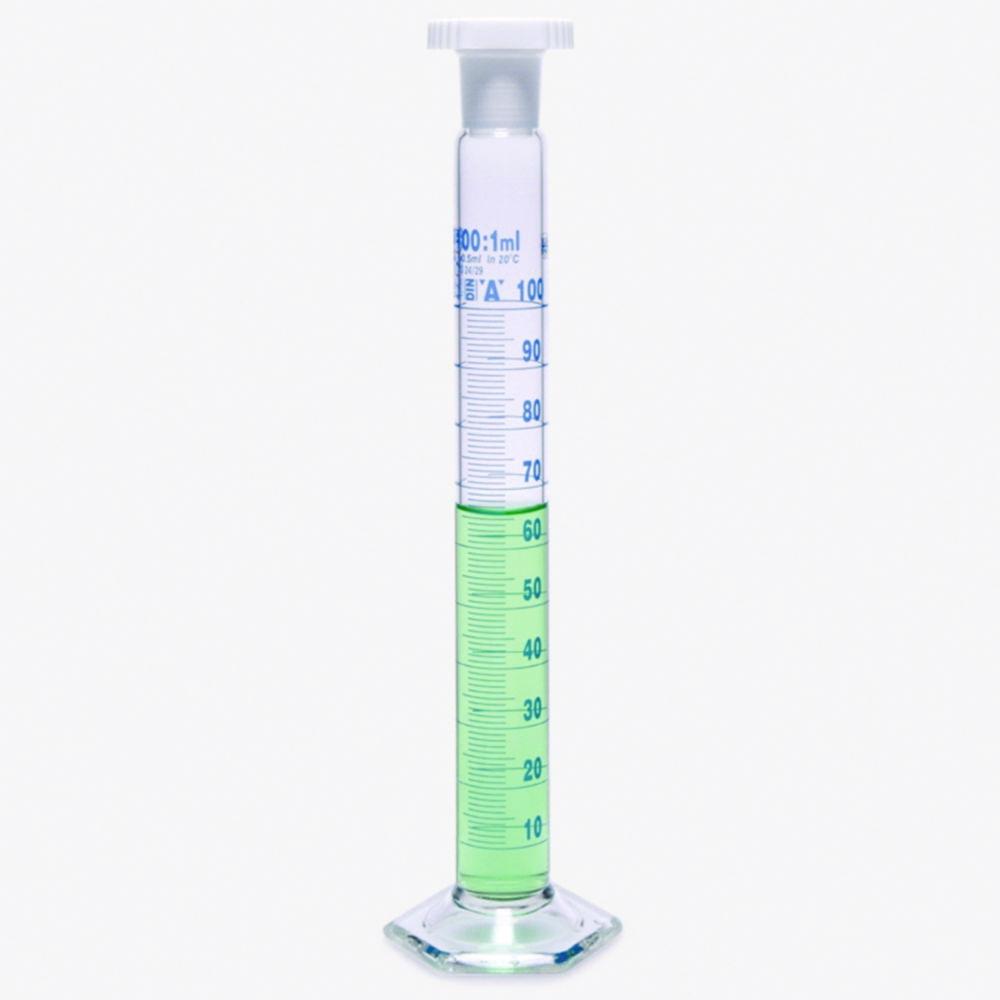 ISOLAB Mixing Cylinder 500 mL Tall Form Glass CLA with PP Stopper, Blue Scale, Batch Certified