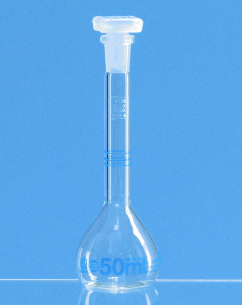BRAND DAkkS-Test Volumetric Flask 100 mL, NS 14/23, 3 Marks, BLAUBRAND, Class A, Boro 3.3, PP Stopper, for Dispensette

