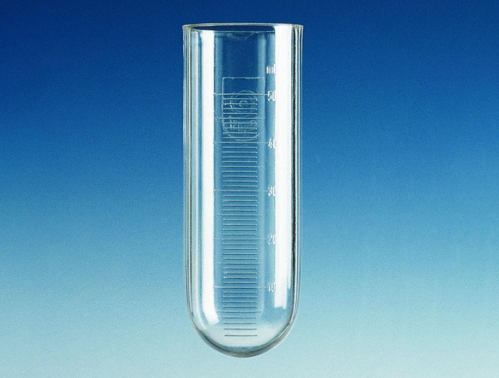 BRAND Centrifuge Tubes 100 mL, 41 x 115 mm, PC, Straight Rim, Round Bottom, Graduated Division 2 mL, Clear