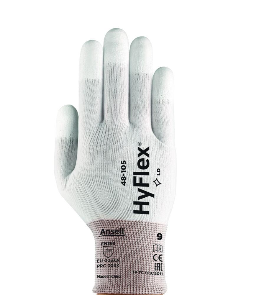 Ansell HyFlex Size 7 White Nylon-Polyester Backing Fabric Gloves with Fingertips Coating Pair
