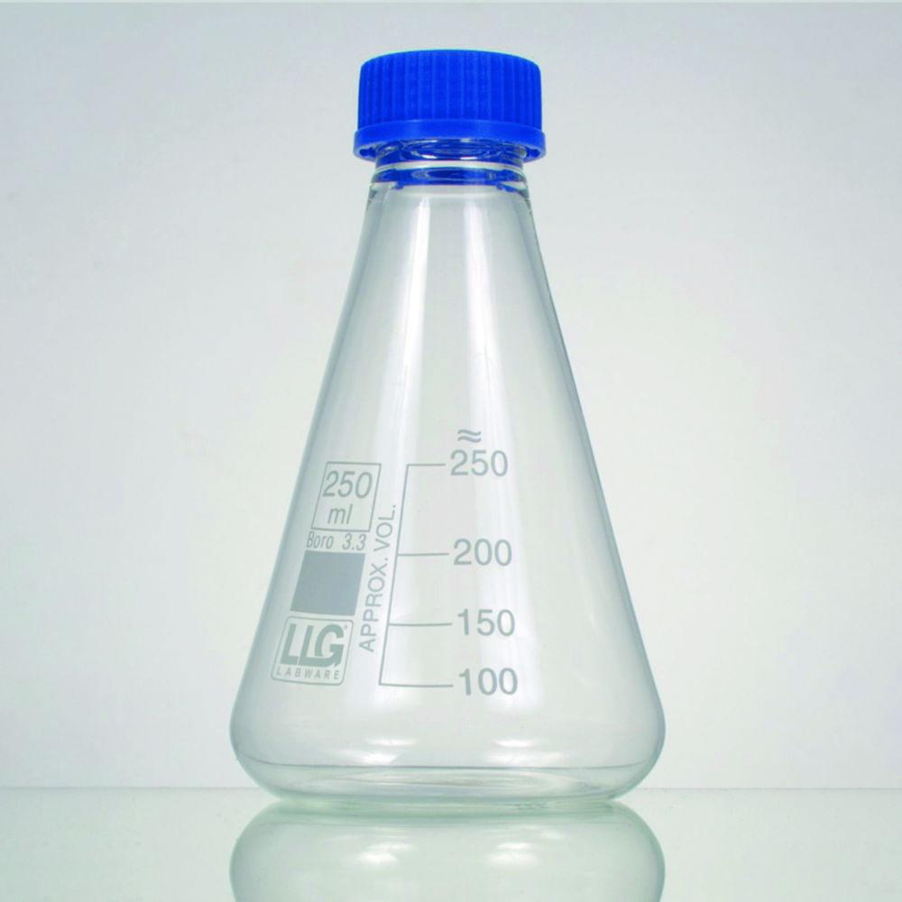 LLG Erlenmeyer Flask 100 ml, Boro 3.3, White Graduated, with Screw-Cap GL32, Pack of 2

