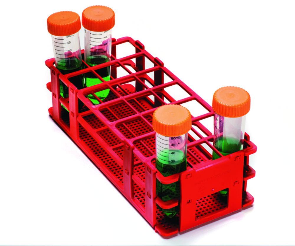 Bel-Art Test Tube Rack 21 Places, D: 30 mm, 3 x 7, Red, Autoclavable