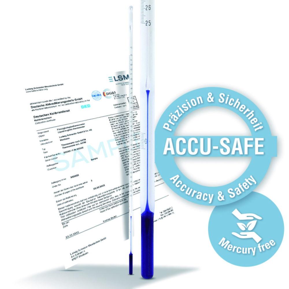 Ludwig Schneider Precision Thermometer -2...+80°C in 0.2°C Stem Form ASTM S15 C-11, ACCU-SAFE, Capillary: White Back Round, Blue Filling, Immersion, Total Length