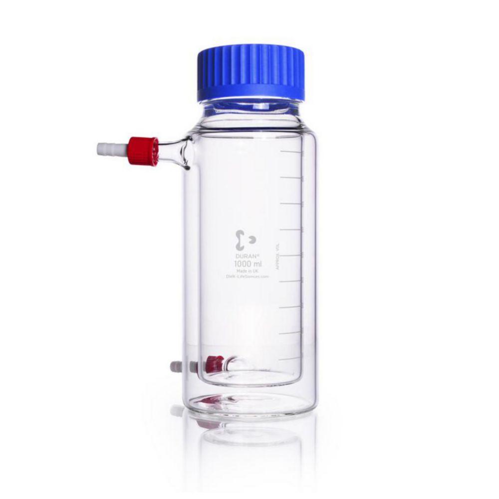 DWK Duran Wide-mouth Glass Bottle 1000ml, Double-walled, GLS 80, with Screw Cap and Pouring Ring PP Blue​