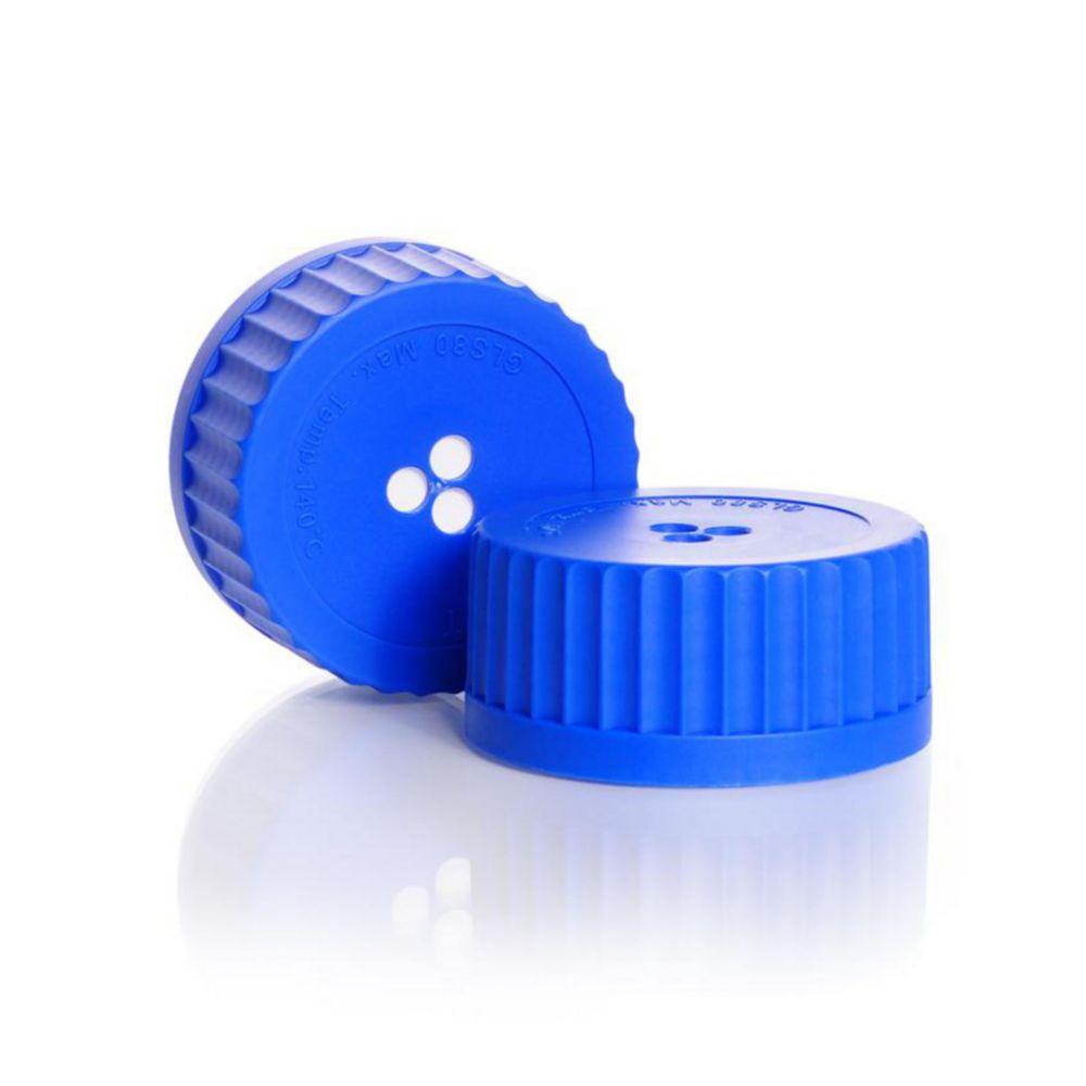 DWK Duran Membrane Screw Caps GLS 80, PP Blue, for Laboratory Glass Bottles, ePTFE Pore Size 0.2 µm, Pack of 2