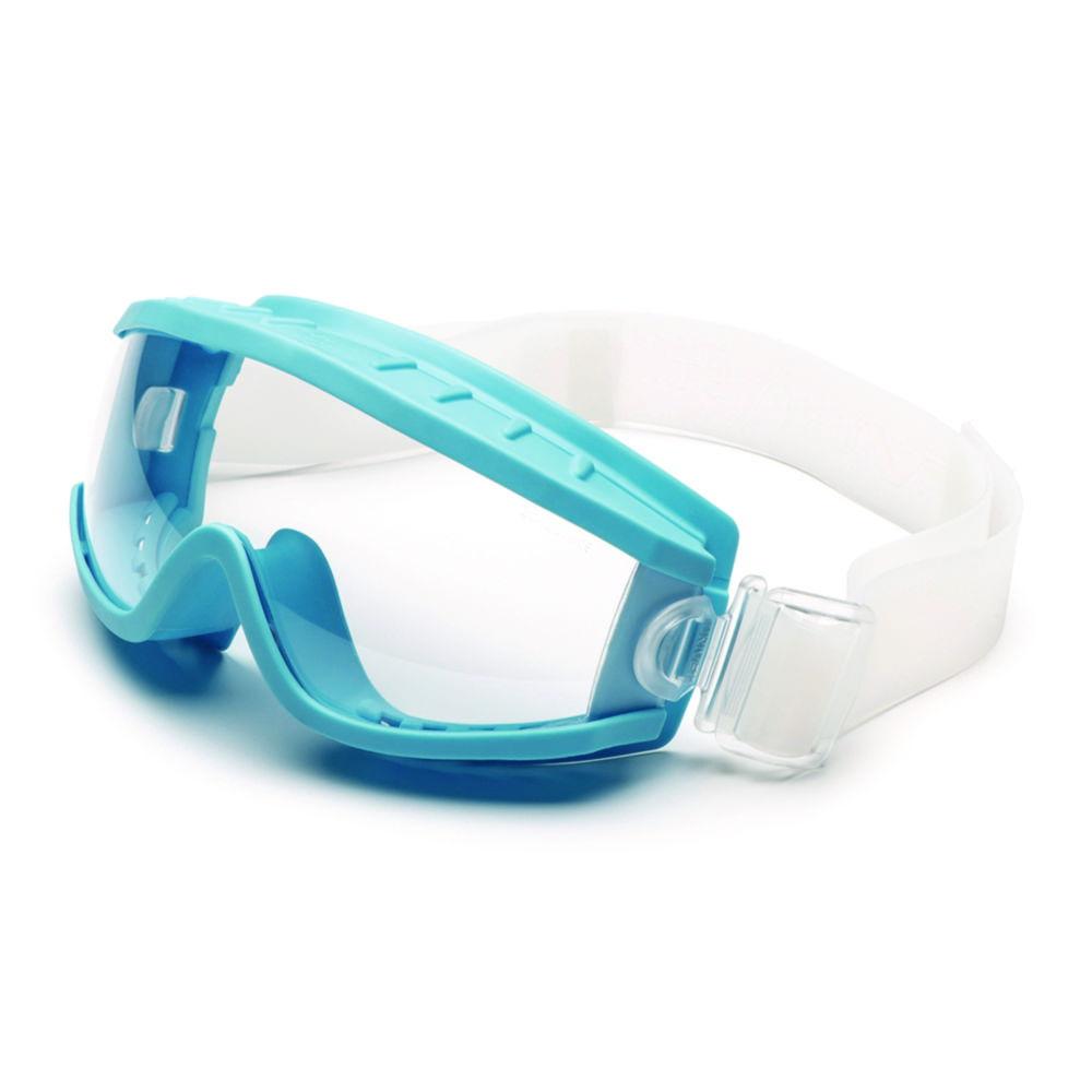 UNIVET Panoramic Eyeshields 619 for Cleanroom, Blue Frame, Clear Lens, Elastic Headband, 2C-1.2 U 1 B CE, Indirect Ventilation

