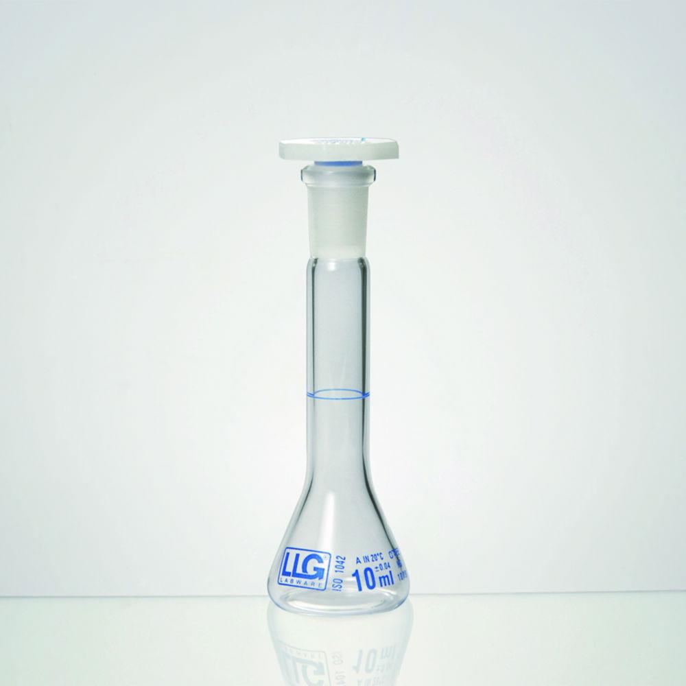 LLG Volumetric Flask 2 ml, Clear, Trapezoidal, Boro 3.3, Class A, NS 07/16, PE-Stopper, Blue Scale, Batch Identification, Pack of 2

