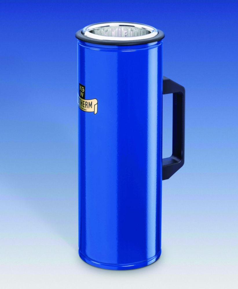 KGW Schieder Dewar Flask Type G 12 C 1.5 Ltr. 245x90 mm, Cylindrical Shape, with Handle, Blue-Coated Metal Cover
