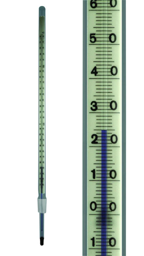 Amarell Thermometer (-10 to +250°C, 1°C Divisions, 75 mm Built-in Length, Blue Filled, Ground Glass Joint NS 14.5/23)