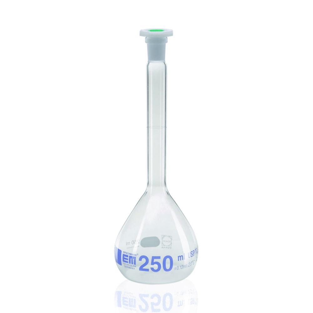 Hirschmann Measuring Flask 2000 ml, DURAN, cw.A NS 29/32, with Poly-Stopper, Blue Graduated, USP