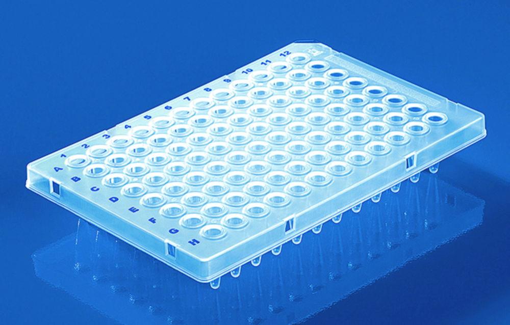 BRAND PCR Plates 96-Well Half Frame, Low Profile, Clear, Blue Coding, Pack of 50