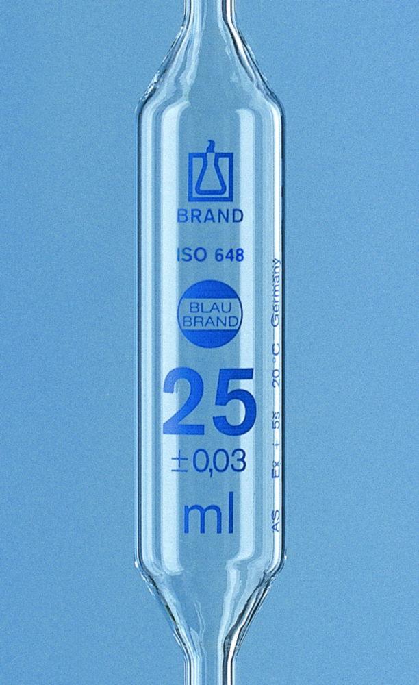 BRAND Volumetric Pipet 3 ml, with 2 Marks BLAUBRAND, cl. AS, AR Glass KB, Blue Grad., Pack of 6

