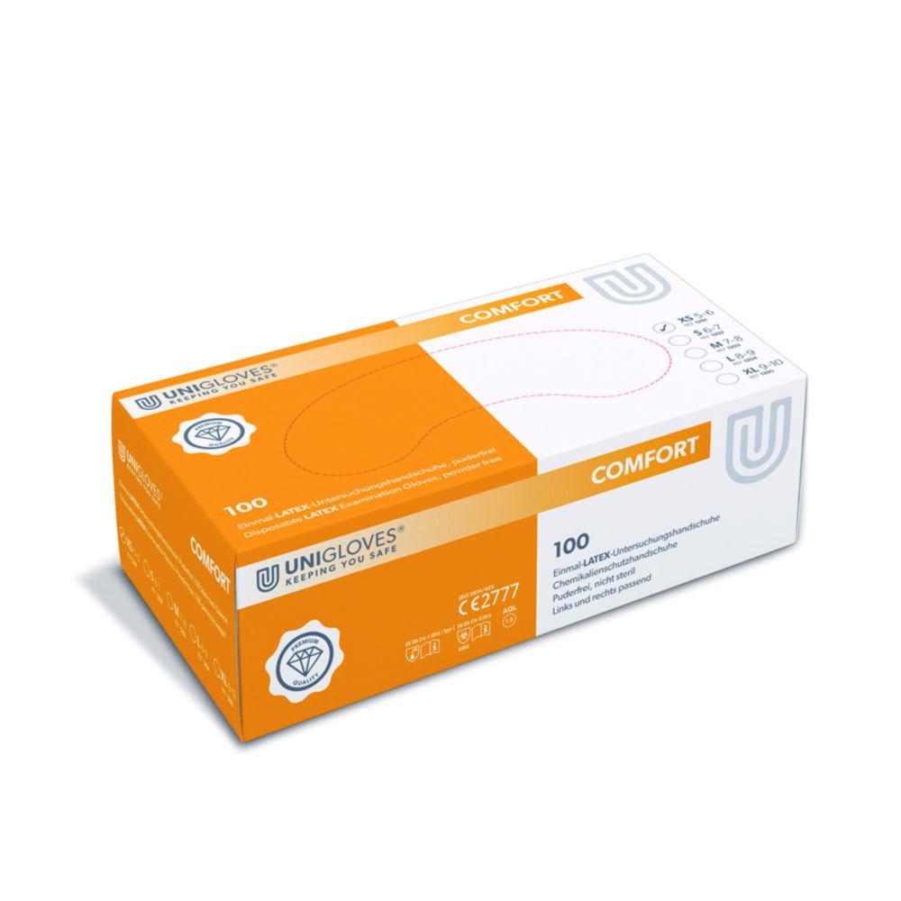 Unigloves Latex Examination Gloves COMFORT Size XS, Non-Sterile, Powder-Free, Pack of 100
