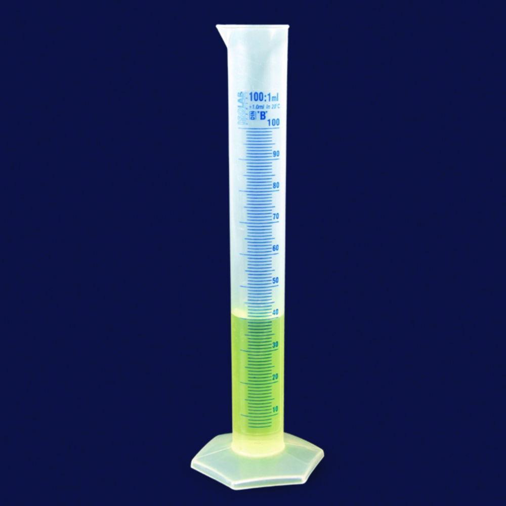 ISOLAB Measuring Cylinder, 25 mL, Tall Form, PP, CLB, Blue Scale