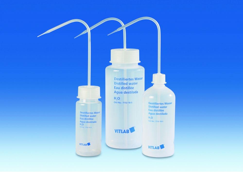 VITLAB Wash Bottle 1L, PE-LD, GL 32, Distilled Water, with Wash-Bottle Attachment

