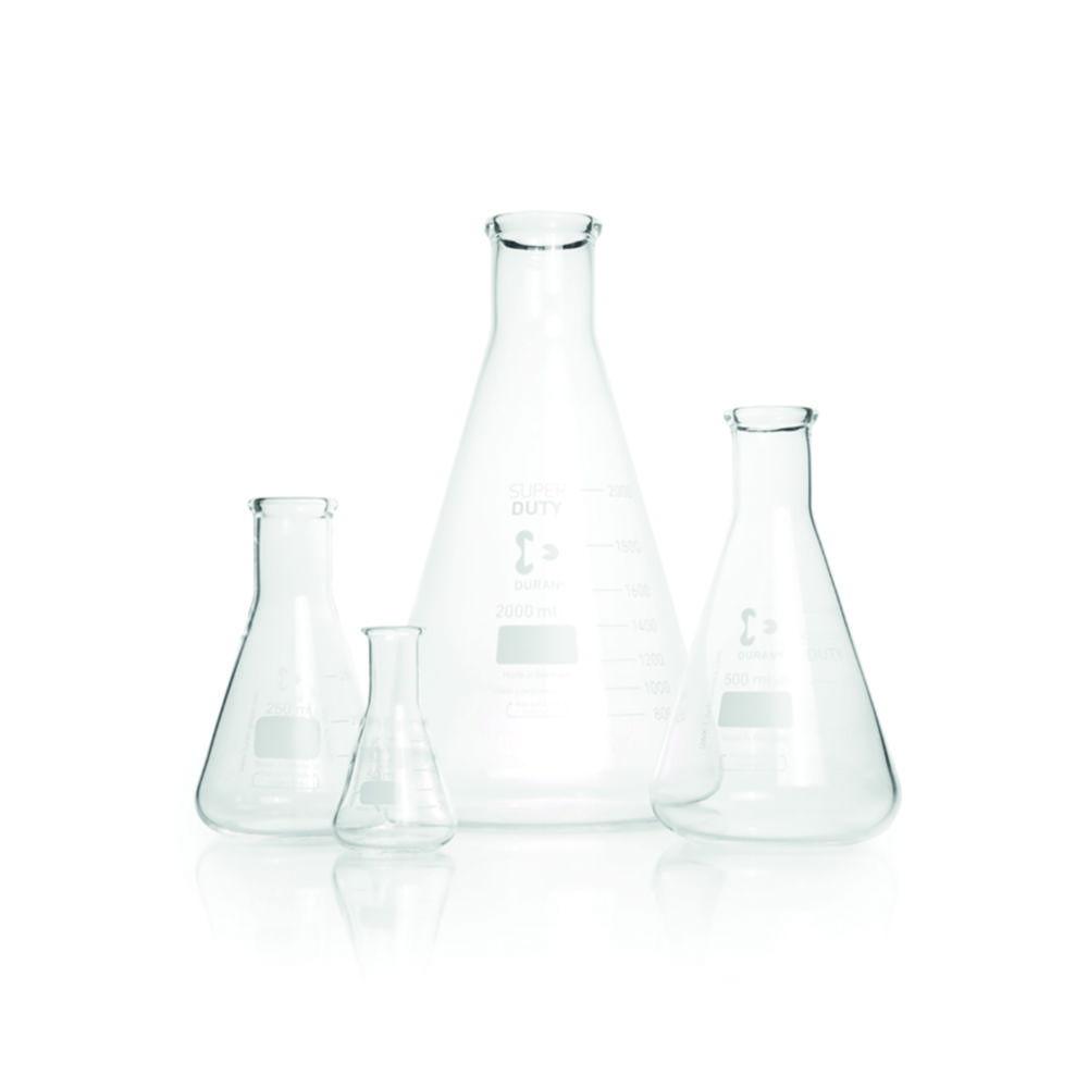 DWK Duran Super Duty Erlenmeyer Flask 1000 mL, Narrow Neck, Tooled Border, 131x220 mm