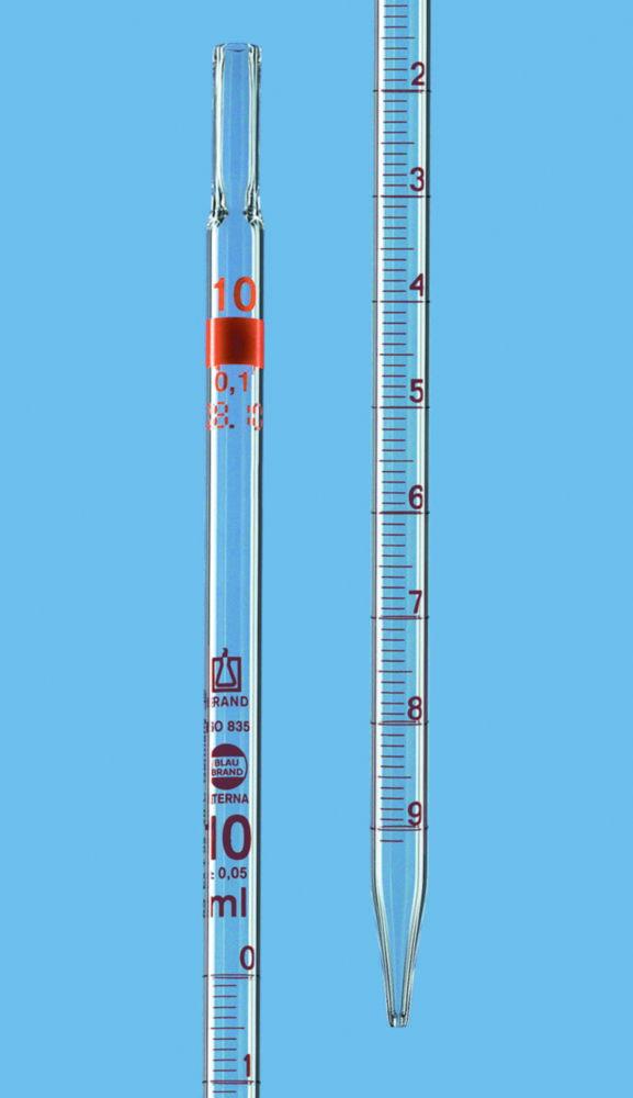 BRAND Measuring Pipette 1 ml: 0.01 ml, AR-Glass, BLAUBRAND ETERNA, Cl. AS, Full Drownspout, Brown Grad., Pack of 12