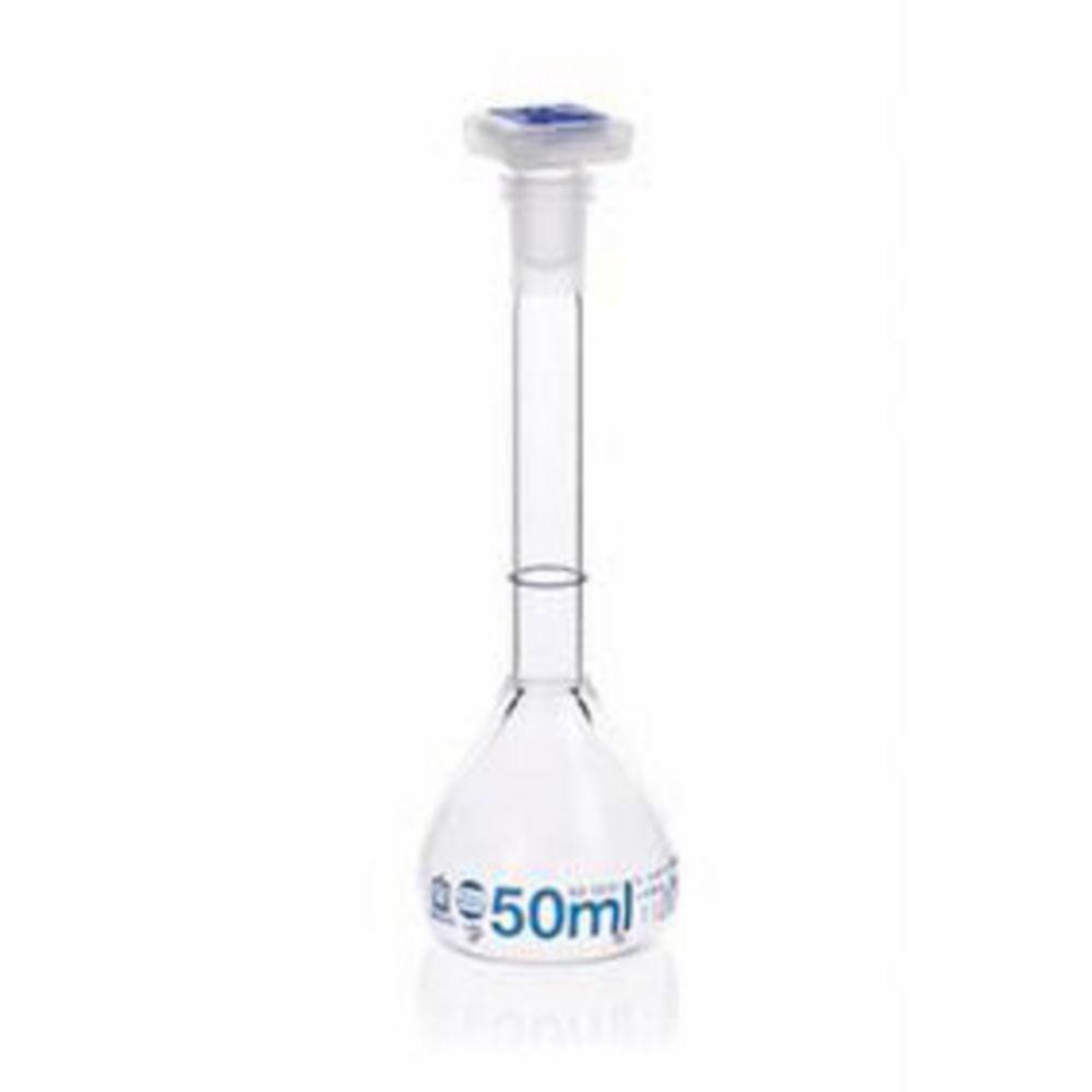 BRAND Volumetric Flask 50 ml, BLAUBRAND Class A, NS-PP Stopper, NS 12/21, Boro 3.3, Pack of 2