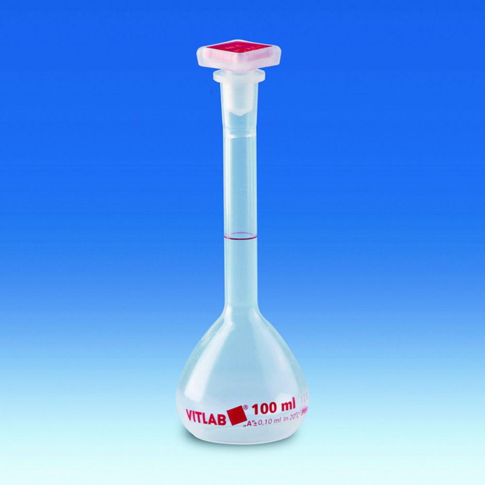 VITLAB Volumetric Flask 1000 ml, PMP cl.A, NS 24/29, with PP Stopper, Height 310 mm, with Certificate
