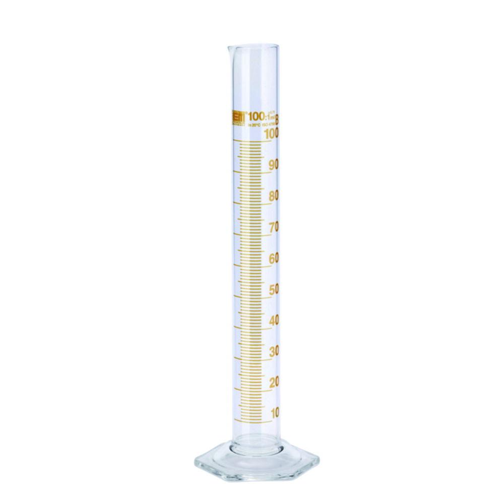 Hirschmann Laborgeräte 250 mL Measuring Cylinder, Class B, Tall Form, Short Line Graduation, Borosilicate Glass, Amber Graduated