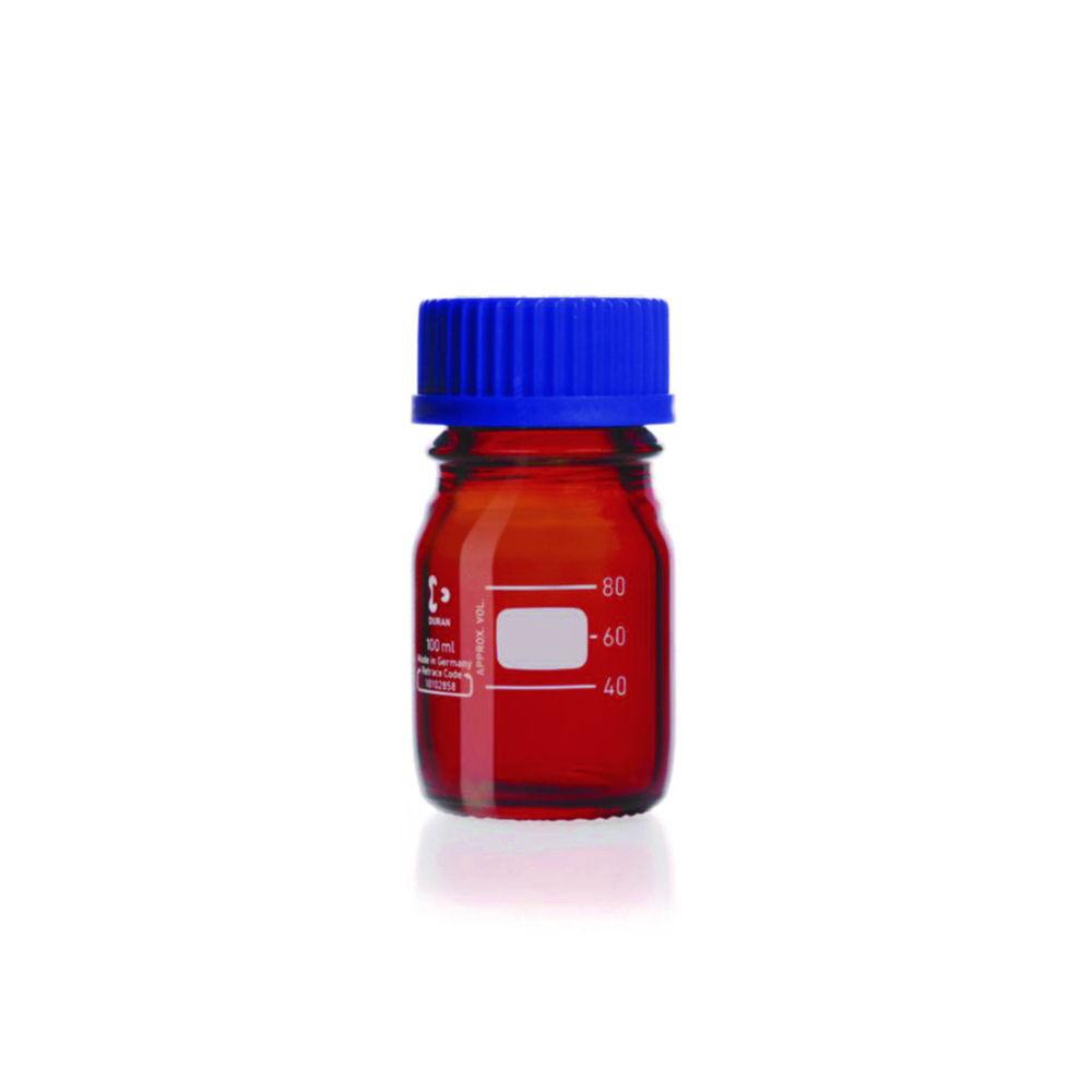 DWK Duran Laboratory Bottle, Amber Glass, Graduated, 100 mL, with Screw Cap and Spout, GL 45 Cap