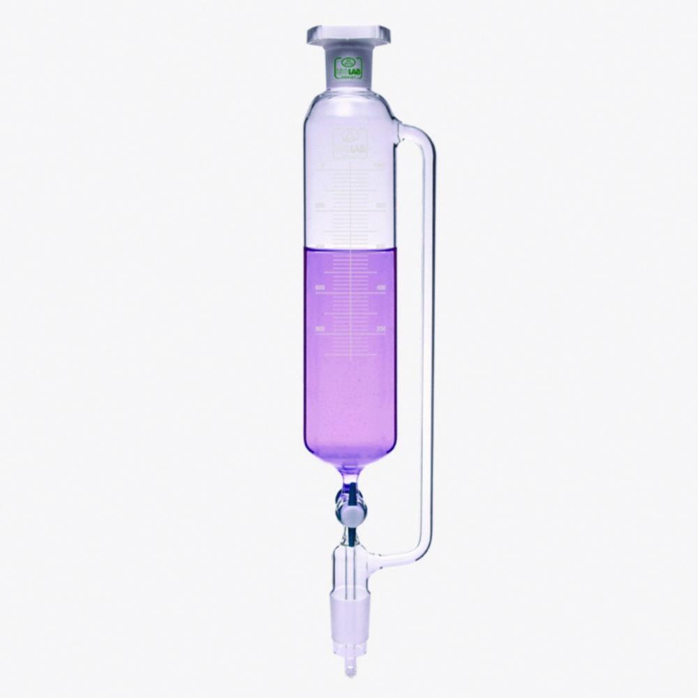 ISOLAB Dropping Funnel 100 mL Cylindrical PTFE Stopcock NS 19/26 with Relief Tube Graduated Boro 3.3 DIN 12242