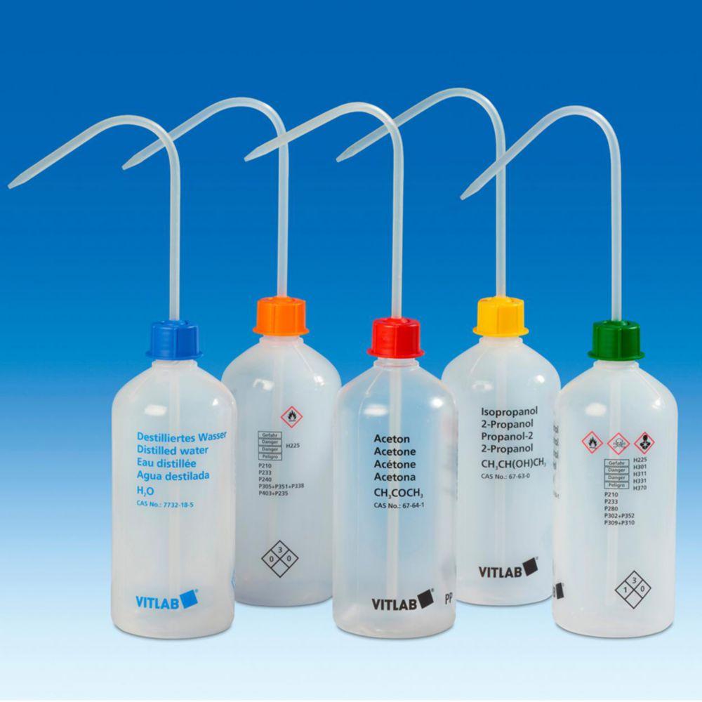 VITLAB Safety Washing Bottle 500 ml, PE-LD, GL 25, Isopropanol, VENT CAP

