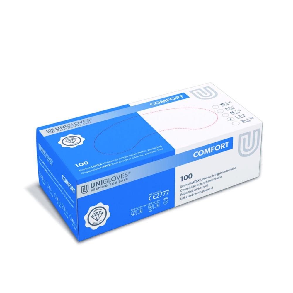 Unigloves Latex Examination Gloves "COMFORT" Size L, Non-Sterile, Powder-Free, Pack of 100