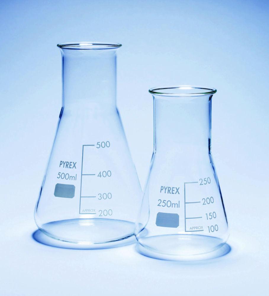 DWK PYREX Erlenmeyer Flask 250 mL, Wide Neck, Graduated, Pack of 10

