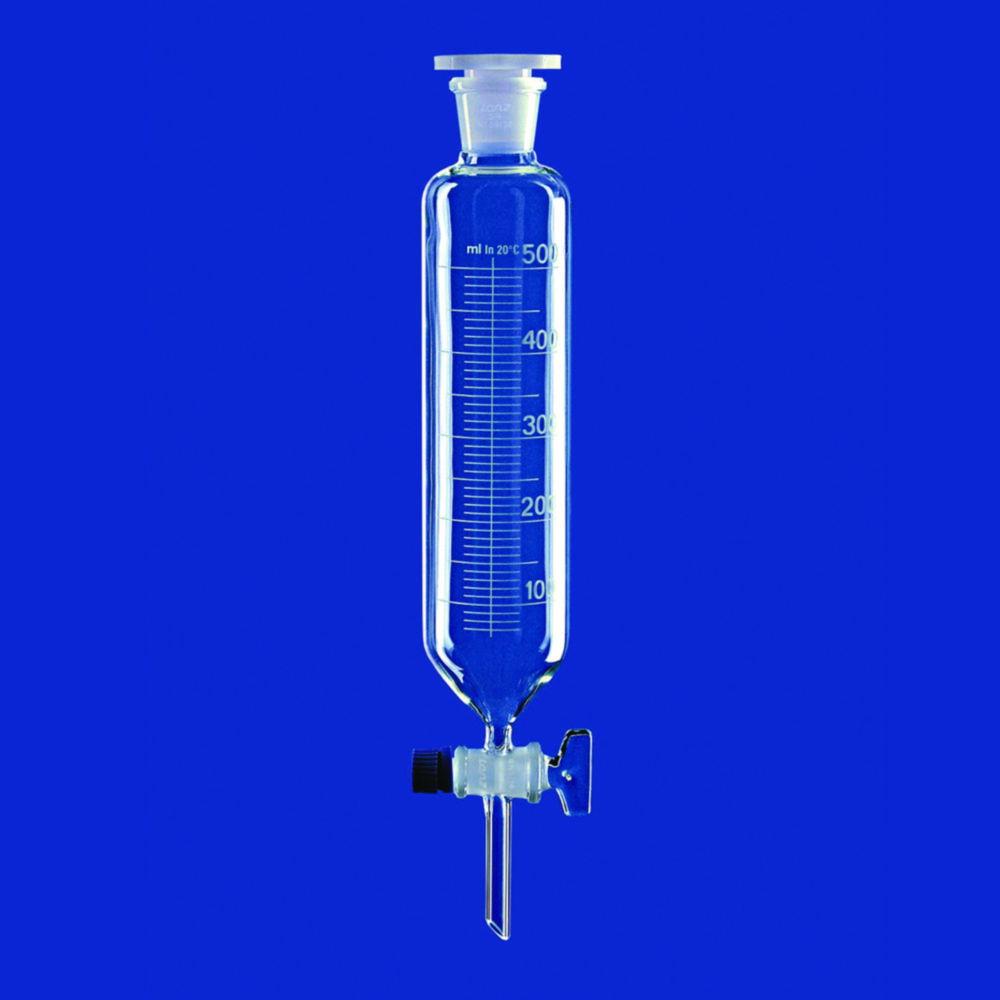 Lenz-Laborglas Separating Funnel 250 ml, Cylindrical Solid Glass Plug, Graduated, with NS-PE Stopper, with Smooth Outlet Tube

