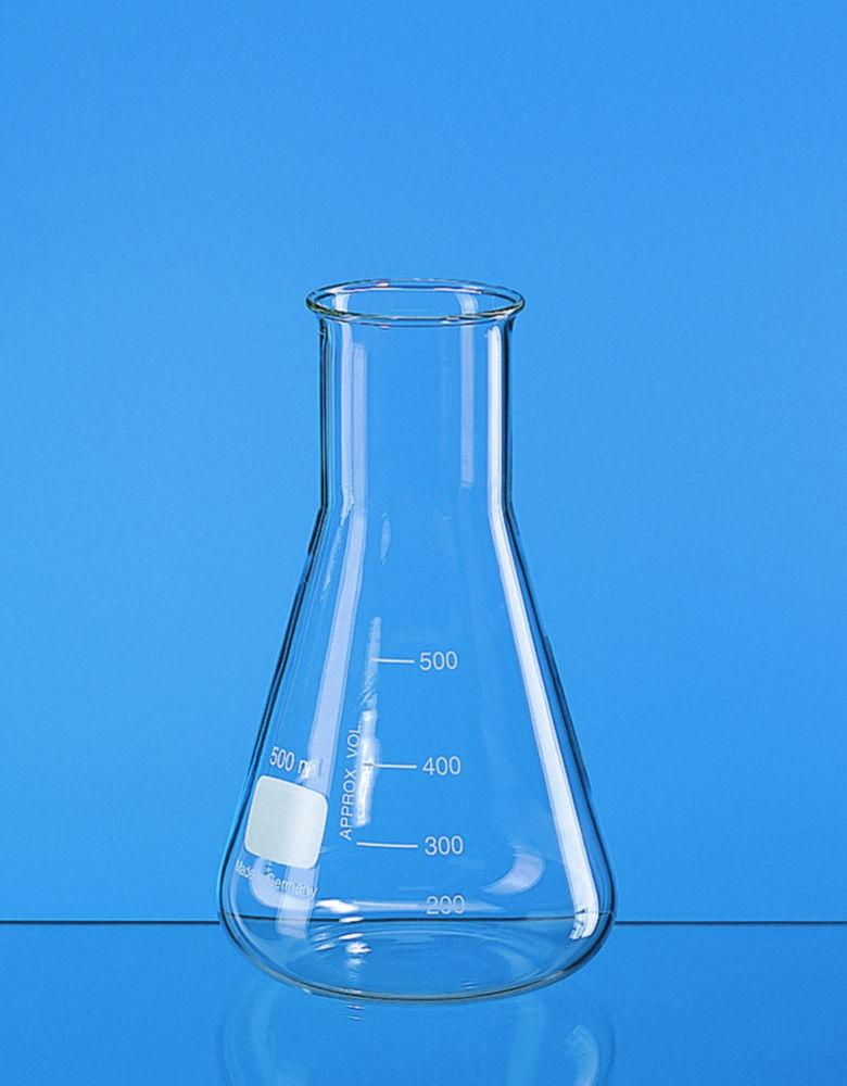 Erlenmeyer flask, wide neck, Boro 3.3 300 ml, with beaded rim and graduation supplementary to DIN EN ISO 24450 pack of 10