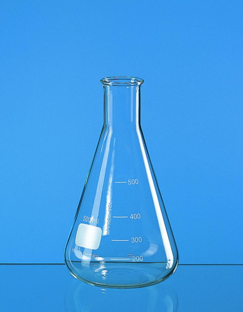 Erlenmeyer flask 1000 ml Narrow neck, Boro 3.3, DIN 12380/ISO 1773 with beaded rim and graduation pack of 10