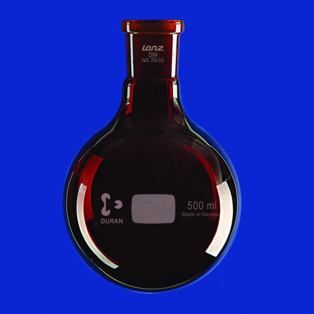 Lenz-Laborglas Round-Bottom Flasks with Conical Joint, Amber, Cap, 250 ml, Socket NS 29/32


