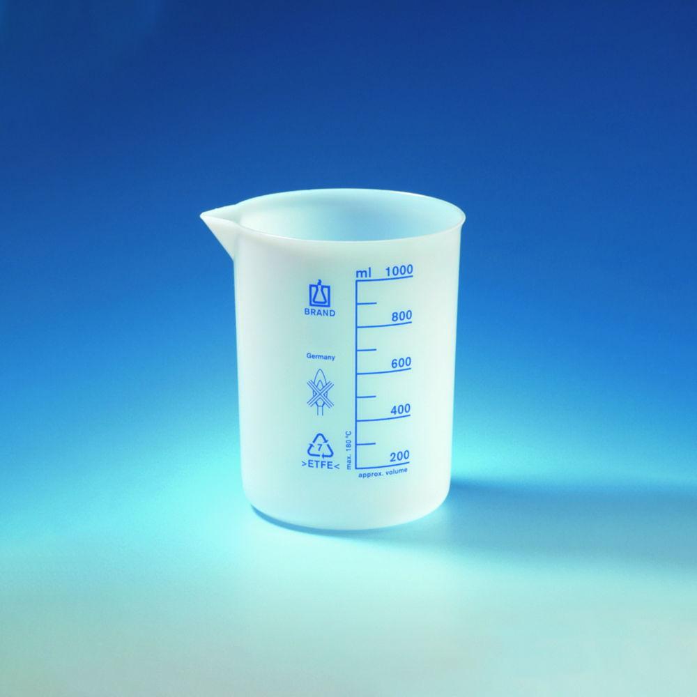 BRAND Beakers 500ml ETFE Low Form Black Printed Scale with Spout

