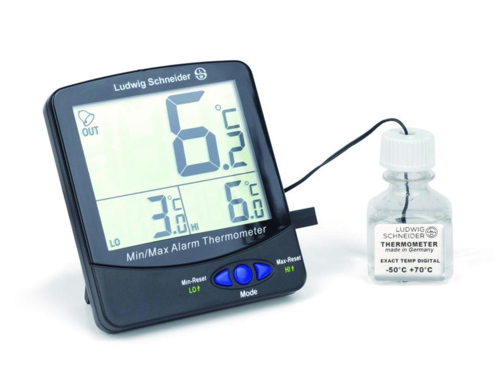 Ludwig Schneider Digital Bottle Thermometer -50 to +70 °C, For Refrigerators, Certified Temp. +4 °C, with Works Test Certificate